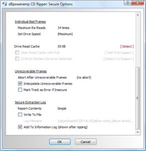 7. Click OK to save Options and return to dBpoweramp CD Ripper.